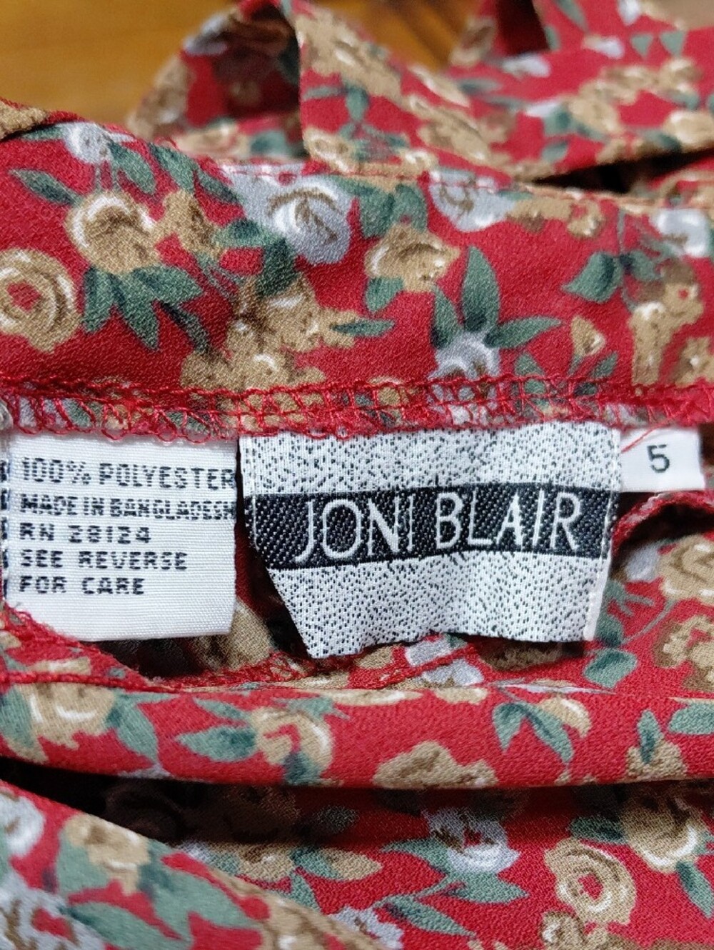Vintage Joni Blair Women's Button Front Floral Back Cut-Outs Red Midi Dress Sz 5 - Picture 9 of 9